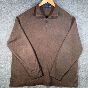 Polo Ralph Lauren Estate Rib Quarter Zip Pullover Mens XL Brown Red Pony Logo